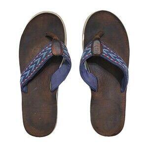 Peter Millar x Hari Mari Leather Flip Flops Blue Red Brown Mens 10 Summer Luxury